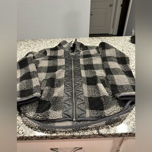 Abercrombie & Fitch Jacket Womens Small Gray Black Plaid Fleece Zip Up Jacket